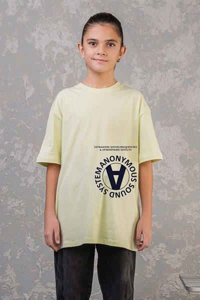 wakawakakidsstore Tricou pentru băiat cu decolteu rotund cu imprimeu în față și în spate - galben