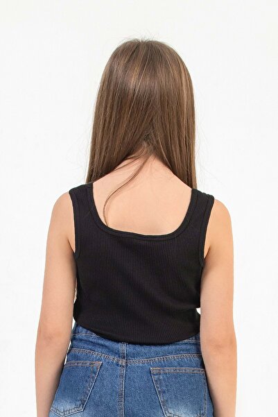 wakawakakidsstore Thin Ribbed Thick Strap Girl's Bodysuit - Black