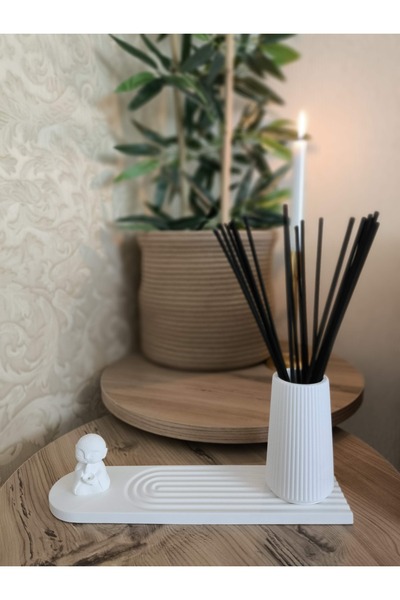 Elan Design Dekoratif Heykel Tütsülük & Çizgili Vazo 3'lü Set