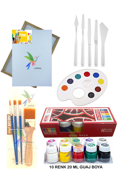 Artshop Tuval 35x50 Cm Tuval, Südor 10x20ml Guaj Boya, Spatula, Palet, Zemin Fırçalı Resim Boyama Seti