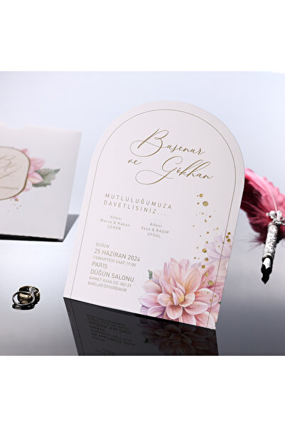 Pixel Davetiye 2025 RENKLİ YENİ MODEL - 50 Adet Düğün Davetiyesi Düğün-Nişan-Kına-Sünnet Davetiyesi