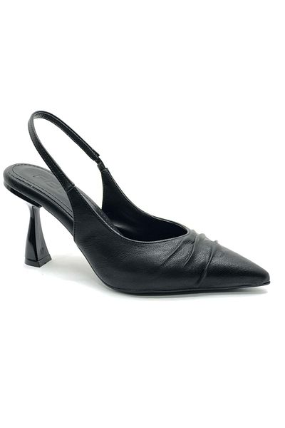 Kids Club Shoes Pantofi cu toc Feles cu detaliu încrețit cu spatele deschis stiletto pentru femei NEGRI