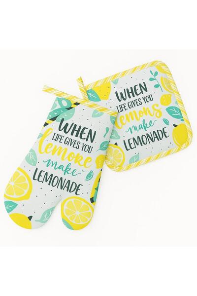 Home Sarı Limon Desenli Fırın Eldiveni Ve Tutacak Seti – 2 Parça, Hediyelik M...