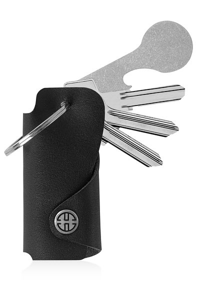 Trusador Ibiza Black Genuine Leather Unisex Keychain with Bottle Opener for Women and Men