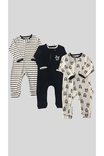 wakawakakidsstore Cute Panda Printed Zipper Closure 3-Piece Unisex Jumpsuit