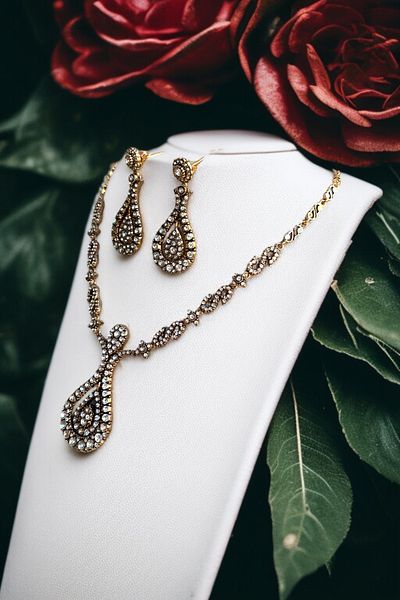 FAYRA ACCESSORIES Zircon Stone Water Drop Choker Necklace and Earrings Set