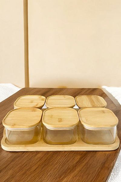 Mirilliahome 6-Piece Vacuum Lid Glass Breakfast Set – Storage Container with Bamboo Lid & Bamboo Tray