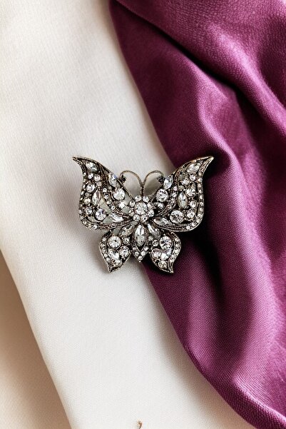 FAYRA ACCESSORIES Zirkon Taşlı Kelebek Figürlü İğne Yaka Broş