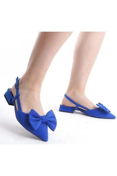 Kids Club Shoes Balerina de damă Feles cu panglică detaliată cu spatele deschis ALBASTRU
