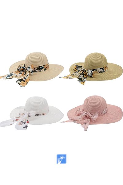 Kardelen Butik Denizli Wide Brim Luxury Straw Hat for Women (57-58 cm) (Contraction Rope Available Inside) (Diameter: 43cm)