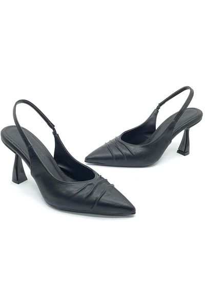 Kids Club Shoes Pantofi cu toc Feles cu detaliu încrețit cu spatele deschis stiletto pentru femei NEGRI