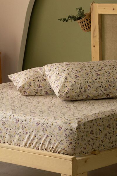 sutra Double 100% Cotton Sheet Set - 160X200 Cm, 63 Strings, Elastic