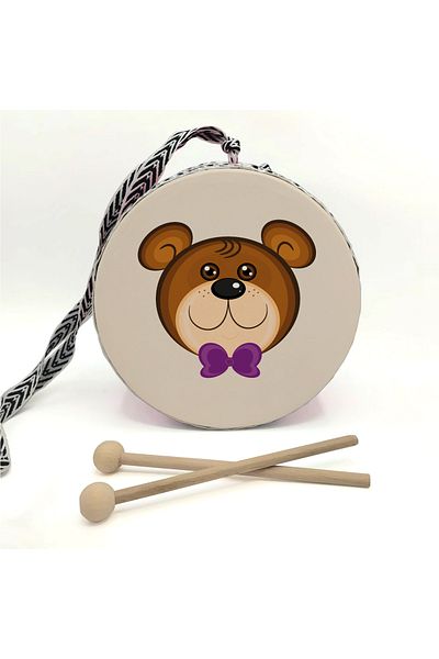 BAKSEPETE Bow Tie Teddy Bear Printed Leather Toy Children's Drum Pink (2-5 Years)