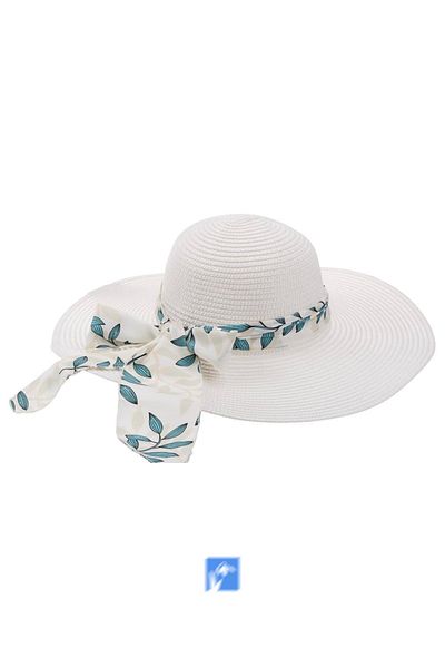 Kardelen Butik Denizli Wide Brim Luxury Straw Hat for Women (57-58 cm) (Contraction Rope Available Inside) (Diameter: 43cm)