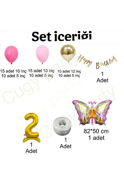 CUGY Girl Pink Concept Hologram Butterfly 2 Years Old Footed Number Birthday Party Celebration Set
