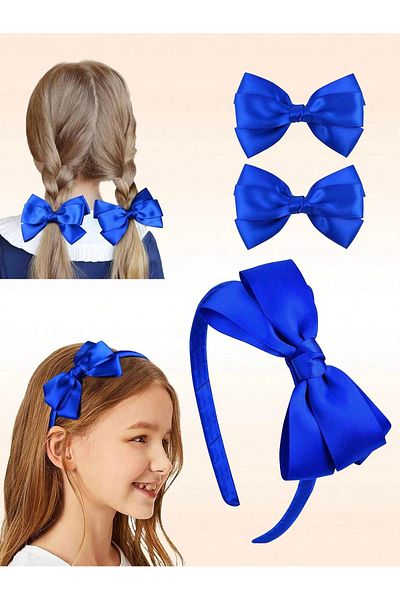 Fiyonks Atölye Set de catarame coroană cu fundă din satin, set de 3 catarame coroană, accesoriu de păr