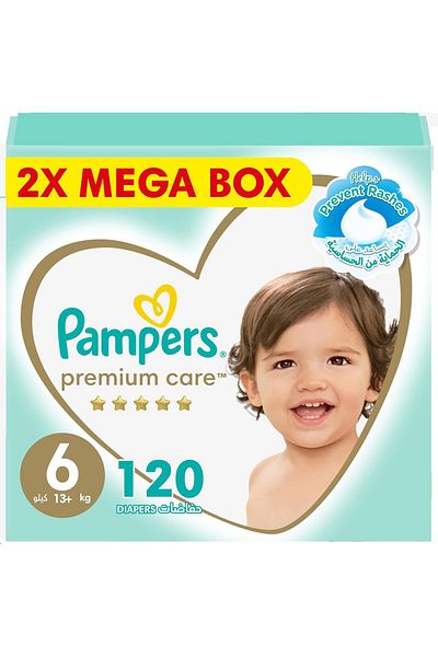 Pampers Premium Care Taped Baby Diapers, Size 6, 13+kg, Ultimate Skin Protection, 120 Count