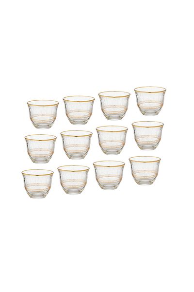 Dania Saudi coffee cup set, made of clear glass with golden engraving, 12 pieces