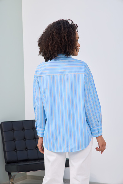 MİA NOURA Cămașă cu dungi cu un singur buzunar pentru femei