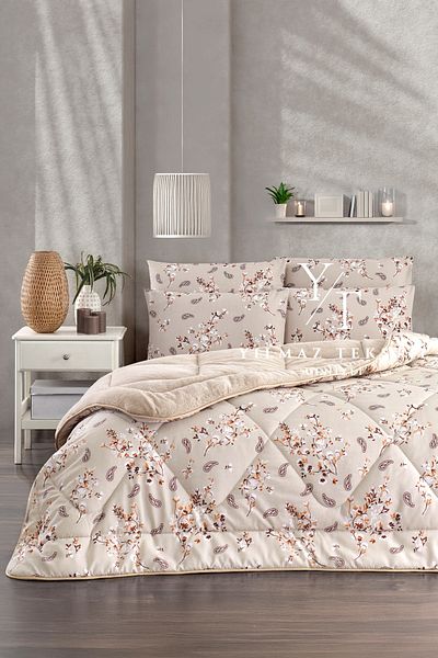Home Double Welsoft Quilt Pillow Case Beige Ethnic |   Dowry Set |   Dowry Team