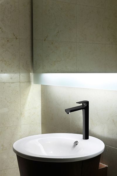 GS Rubinetterie GS Slim Single Lever High Basin Mixer with Click Clack Waste Black Chrome