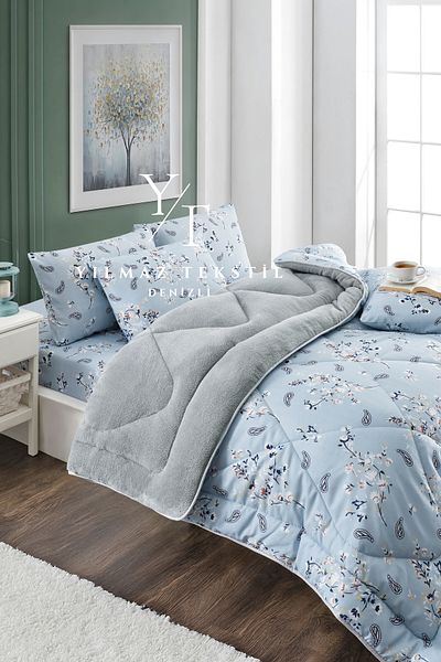 Home Double Welsoft Quilt Sleeping Set Blue Ethnic |   Elastic Sheet |   Dowry Set |   Dowry Team