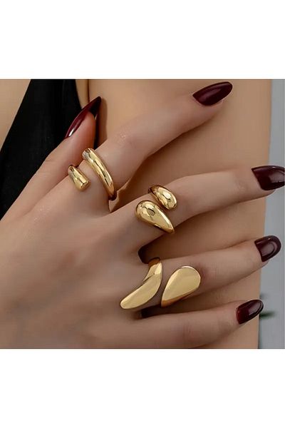 Girift Vintage Ydora 3 Pieces Gold Ring Set