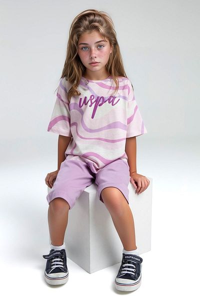 U.S. Polo Assn. Girl's 100% Cotton Crew Neck T-Shirt Capri Suit