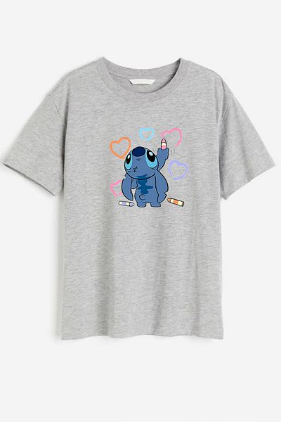 makiteks Μπλουζάκι Oversize Printed Lilo Stitch - Γυναικείο Unisex - Μαύρο Λευκό Γκρι