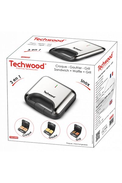 Techwood Aparat pentru sandvișuri 3 în 1 cu plăci interschimbabile Techwood TGCI-8716, 800W, vafe, grătar