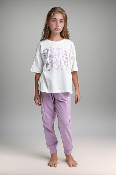 U.S. Polo Assn. Kız Çocuk %100 Pamuklu Kısa Kol Manşetli Paça Pijama Takım