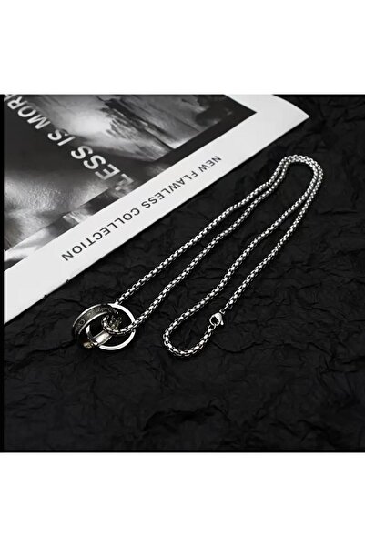 Tudivanyu Aksesuar Titanyum Çelik Çift Halka Çok Yönlü Kilitli Kolye