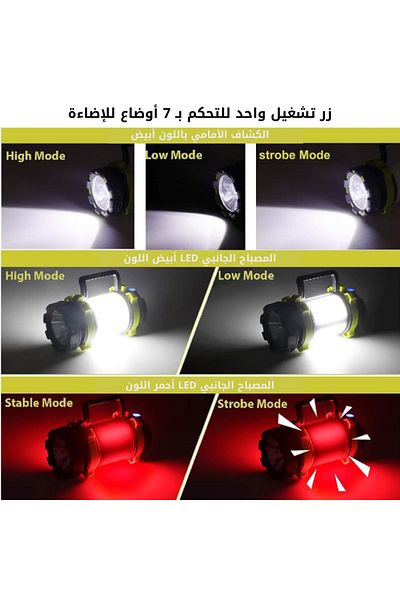 Generic Rechargeable Solar Powered LED Camping Emergency Flashlight with 7 Lighting Modes