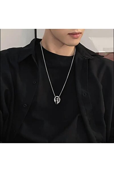 Tudivanyu Aksesuar Titanyum Çelik Çift Halka Çok Yönlü Kilitli Kolye