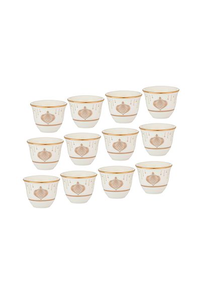 Dania Saudi coffee cup set made of pure white porcelain with a beautiful gold pattern, consisting of 12 pieces