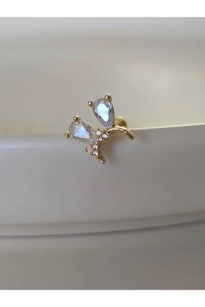 Eva Takı Store Fiyonk Kulak Model Kıkırdak Piercing Tragus Helix Gold Renk Küpe
