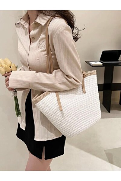 Katusa Women's Cream-Milk Brown Design Beach Bag