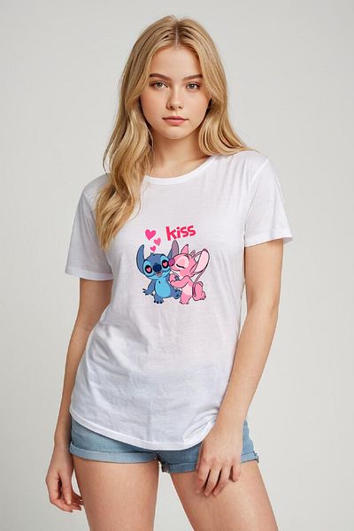 makiteks Tricou oversize cu imprimeu Stitch pentru femei si barbati alb-negru-gri