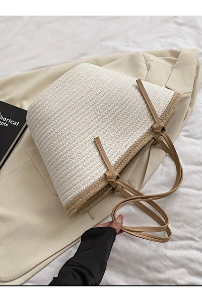 Katusa Women's Cream-Milk Brown Design Beach Bag