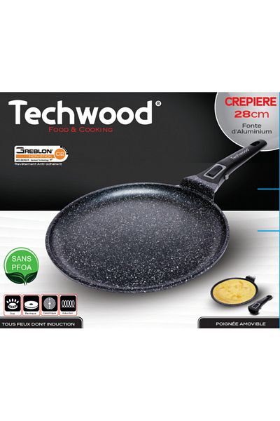 Techwood TP-28CR pancake pan, 28cm, removable handle, all heat sources, including induction
