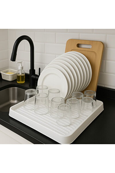 Anthracite Countertop Dishwasher with Water Channel - Plate Organizer with Drain Strainer