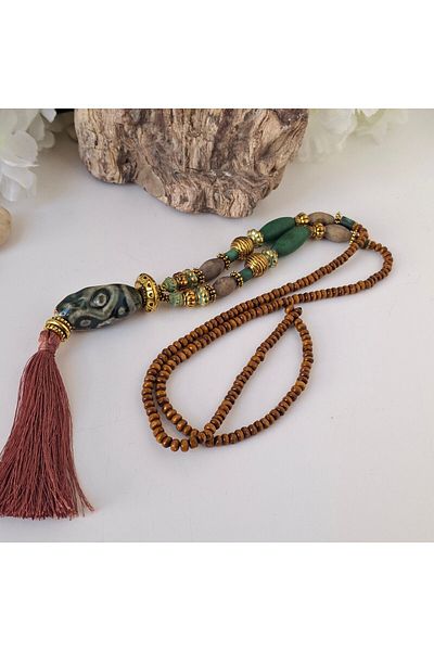 azra takı tasarım Handmade authentic, bohemian ceramic,lav stone,indian glass,zamak plated,wooden long women's necklace