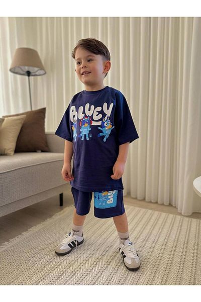 Canlook Bluey Cartoon Character Back Printed Summer Top and Bottom Set