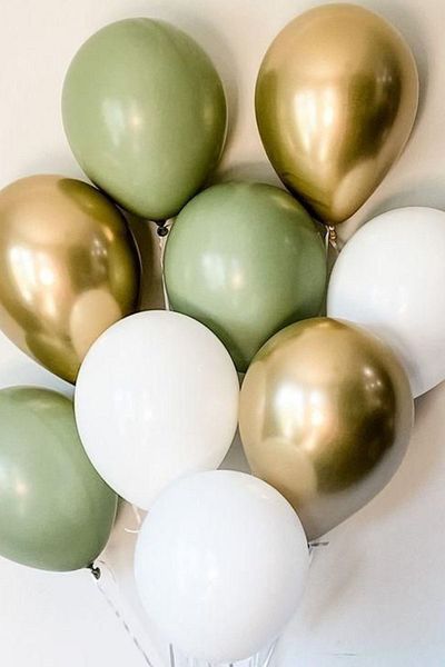 party world Pastel Retro Eucalyptus Mold Green Gold Golden Yellow Balloon Set of 12
