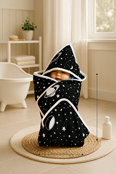 NPOL منشفة حمام للأطفال بغطاء للرأس من الموسلين - قماط منشفة