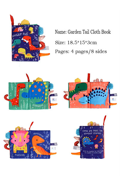 Jjovce Hışırtılı Bebek Kitabı 3D Montessori Yıkanabilir Bez Kitap Dinozor Serisi