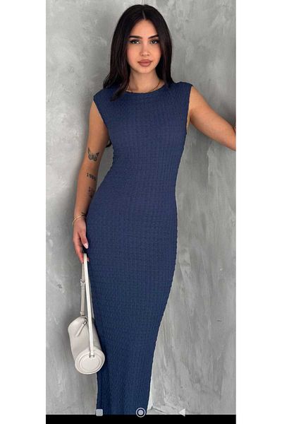 Butik Rochie de bază ocazională de zi cu zi pentru femei Merrline, din țesătură Gagari albastră, fără mâneci, cu decolteu rotund