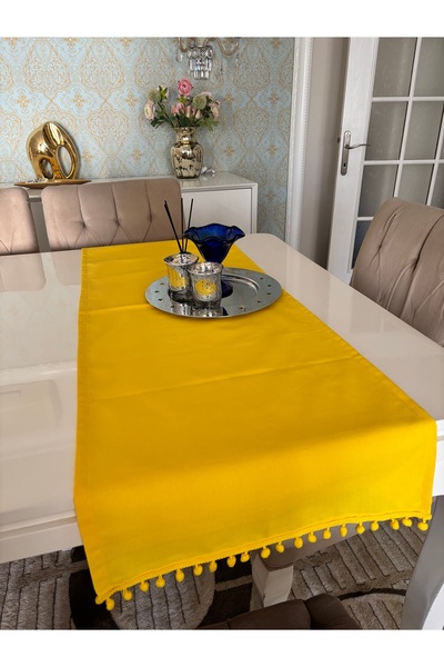 Ayd Home Yellow Pompom Runner - 1 Piece Rectangular Tableware Garden Kitchen ...