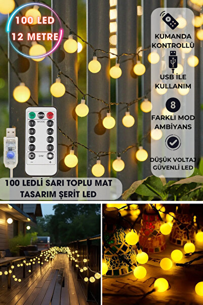 TechnoSmart 100 Ledli Usbli Kumandalı 8 Modlu 12 Metre Toplu Işık Parti Süsleme Organizasyon