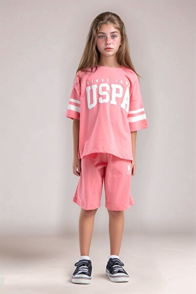 U.S. Polo Assn. Girl's 2 Thread 100% Cotton Crew Neck T-Shirt Bermuda Set